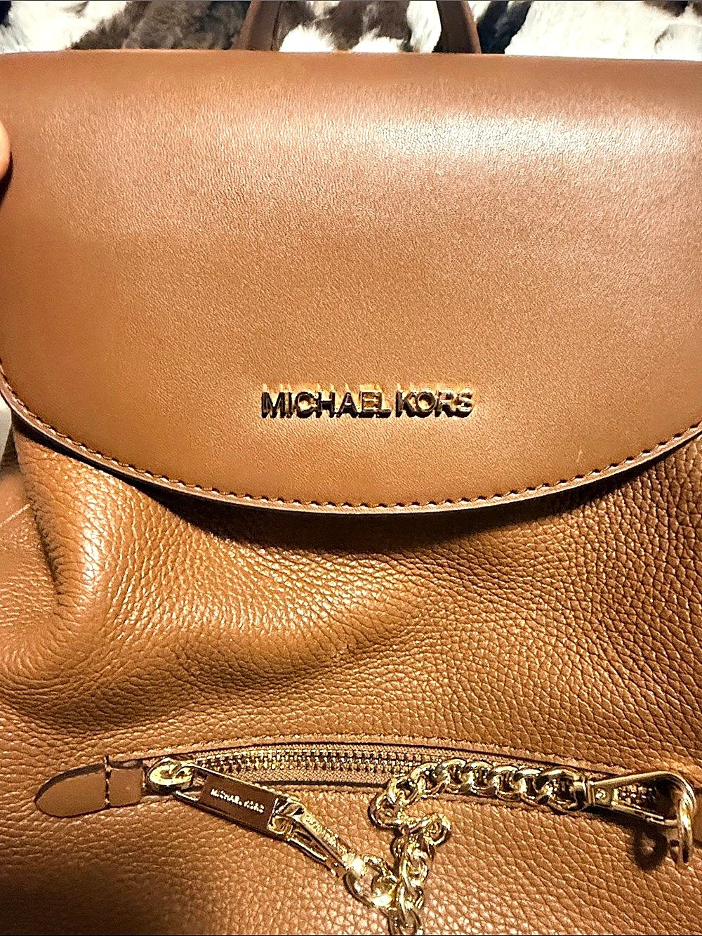 Michael Kors Rhea Medium Pebbled Leather Backpack Luggage Brown - Picture 2 of 5